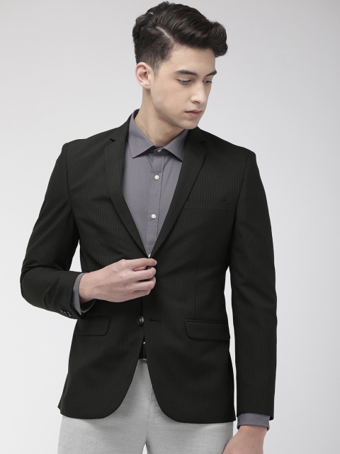 

Park Avenue Men Black Self Striped Super Slim-Fit Single-Breasted Blazer