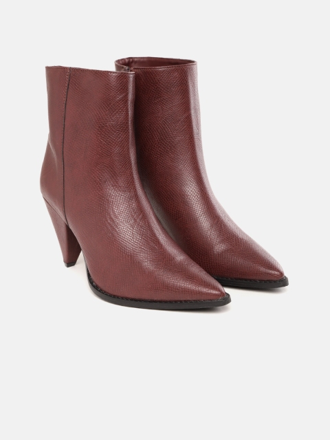 

CORSICA Women Burgundy Snakeskin Textured Mid-Top Heeled Boots