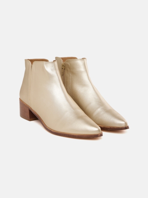

CORSICA Women Gold-Toned Solid Mid-Top Heeled Boots