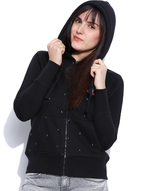 

Tokyo Talkies Black Printed Hooded Sweatshirt