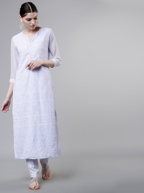 

Vishudh Women Blue Embroidered Straight Kurta