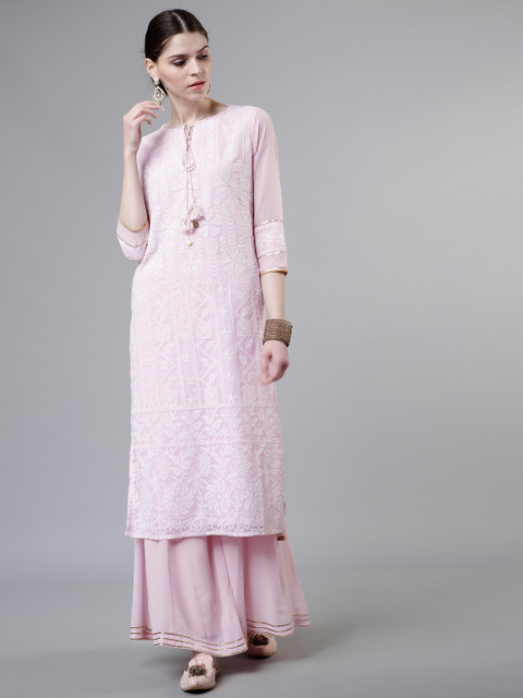 

Vishudh Women Pink Embroidered Straight Kurta