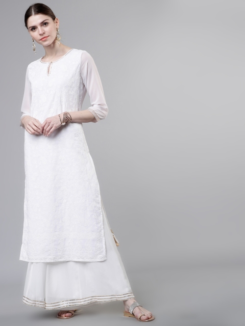 

Vishudh Women Off-White Embroidered Straight Kurta