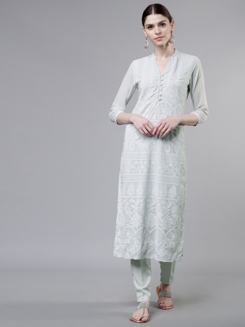 

Vishudh Women Green Embroidered Straight Kurta