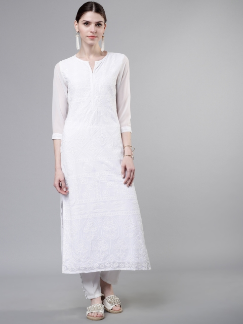 

Vishudh Women Off-White Embroidered Straight Kurta