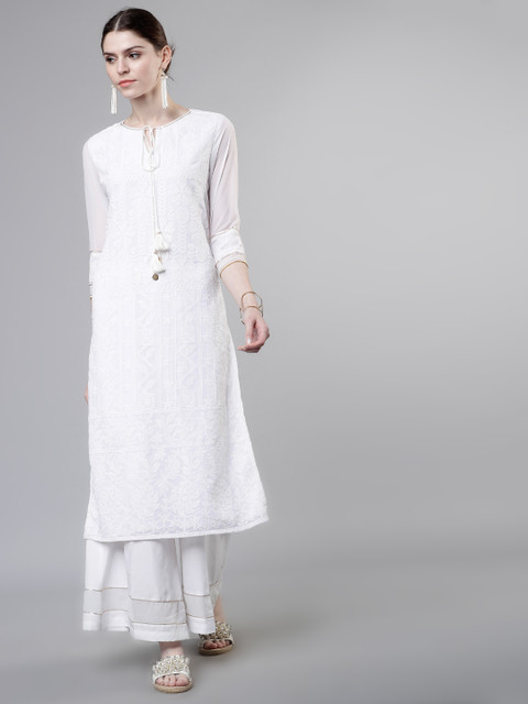 

Vishudh Women Off-White Embroidered Straight Kurta