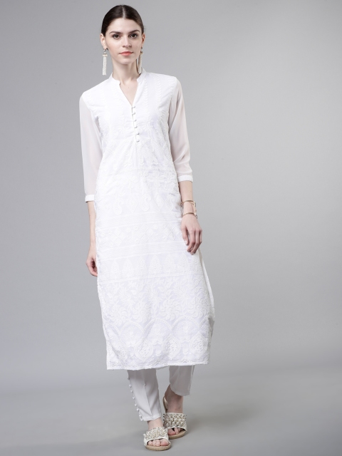 

Vishudh Women Off-White Embroidered Straight Kurta