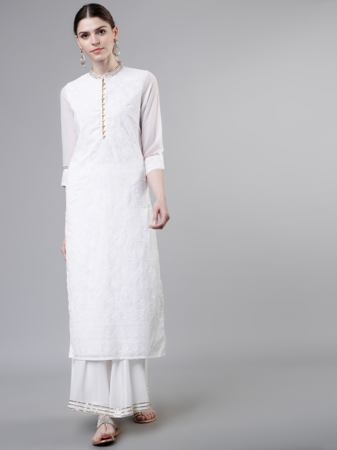 

Vishudh Women Off-White Embroidered Straight Kurta