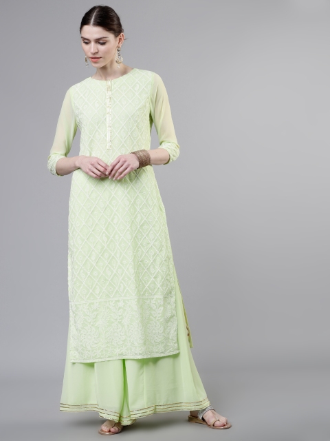 

Vishudh Women Green Embroidered Straight Kurta