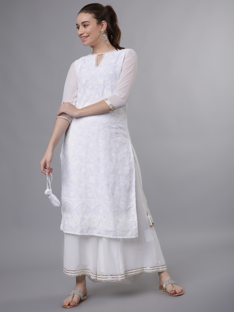 

Vishudh Women Off-White Embroidered Straight Kurta