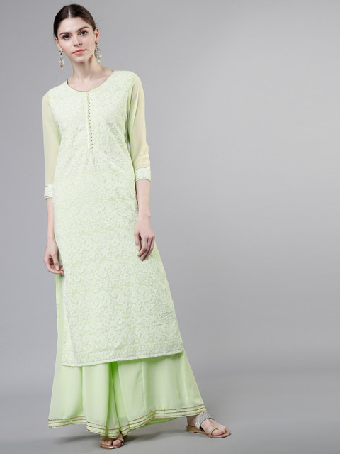 

Vishudh Women Green Embroidered Straight Kurta