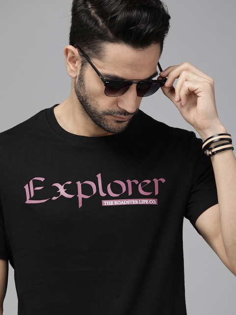

Roadster Men Black Printed Round Neck T-shirt