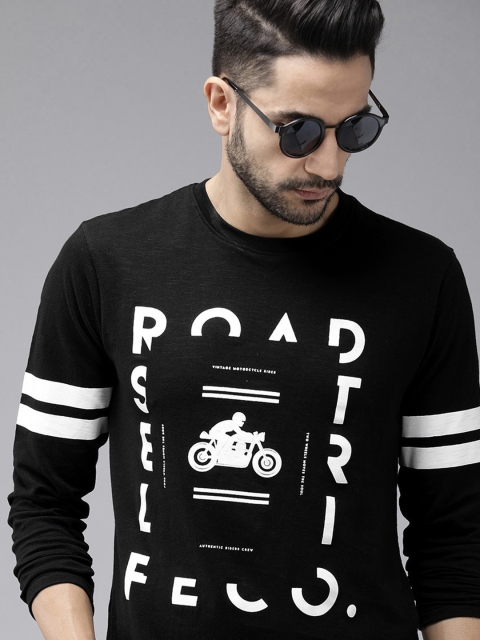 

Roadster Men Black & White Printed Round Neck T-shirt