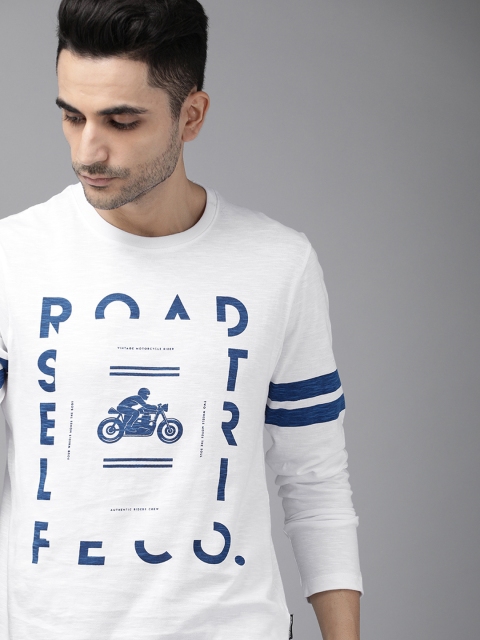 

Roadster Men White Printed Round Neck T-shirt