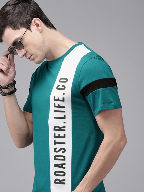 

Roadster Men Teal Blue & White Printed Round Neck T-shirt