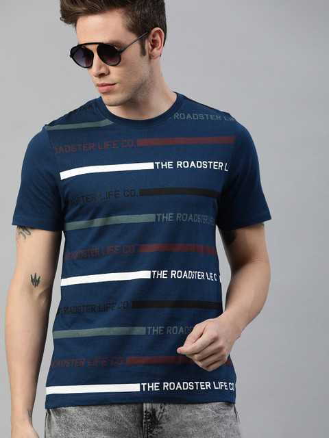 

Roadster Men Navy Blue Printed Round Neck T-shirt