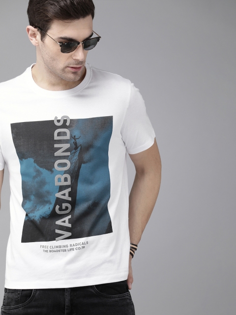 

Roadster Men White Printed Round Neck T-shirt