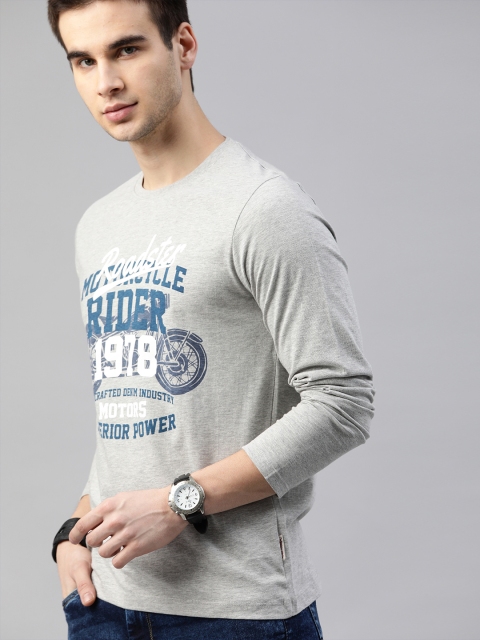 

Roadster Men Grey Printed Round Neck T-shirt