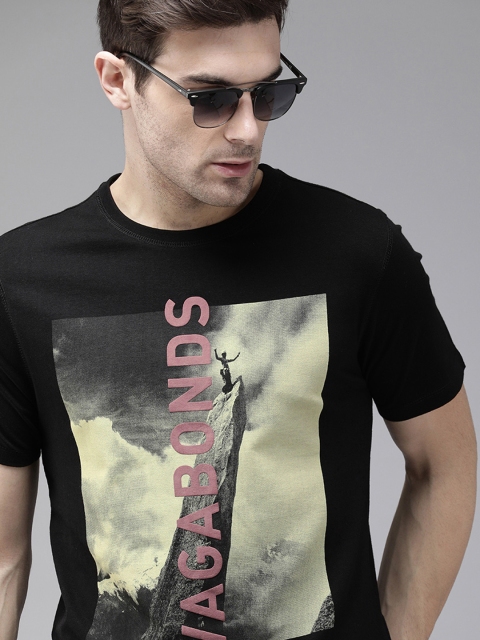 

The Roadster Lifestyle Co Men Black Printed Round Neck Pure Cotton T-shirt