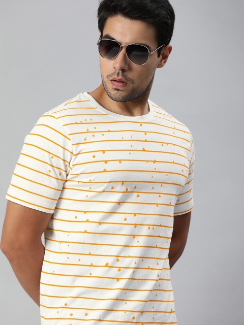 

Roadster Men White Striped Round Neck T-shirt