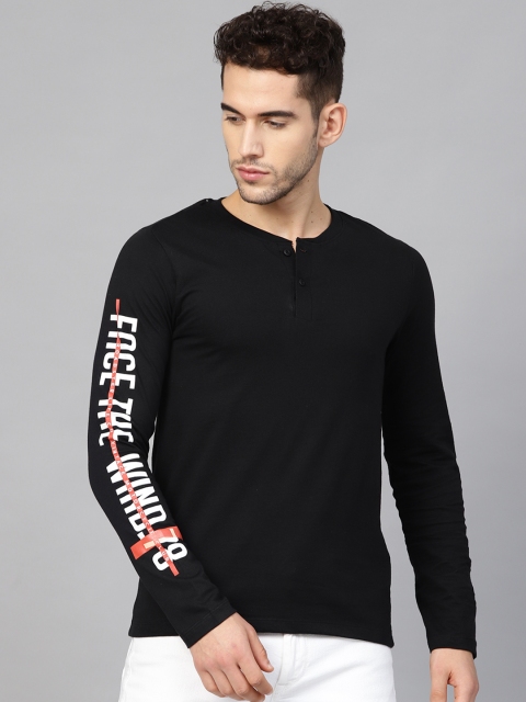

Roadster Men Black Solid Henley Neck T-shirt