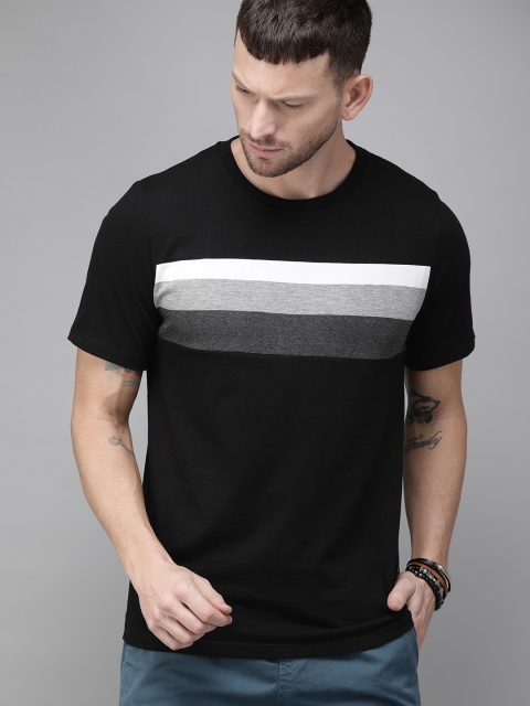 

Roadster Men Black & Grey Striped Round Neck T-shirt