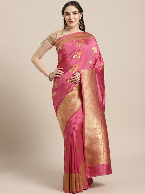 

Chhabra 555 Pink & Golden Woven Design Kanjeevaram Saree