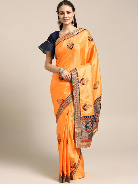 

Chhabra 555 Orange & Navy Blue Resham Zari Embroidered Saree