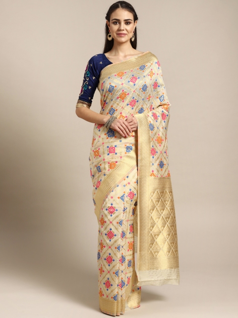 

Chhabra 555 Cream-Coloured & Golden Zari Woven Design Mysore Silk Saree