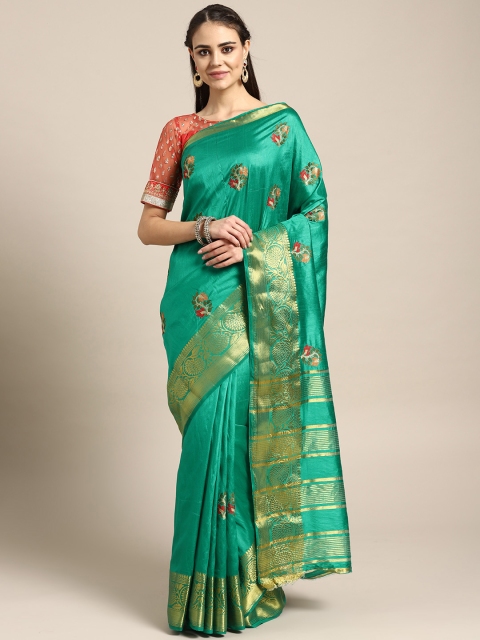 

Chhabra 555 Green & Golden Zari Woven Design Mysore Silk Saree