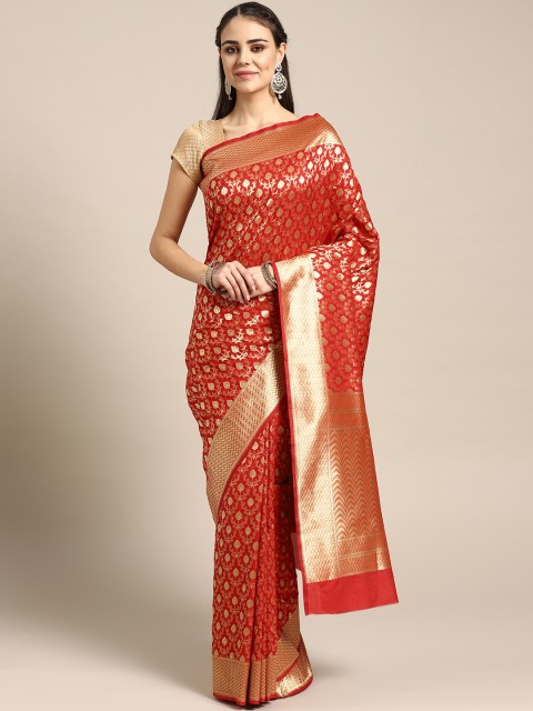 

Chhabra 555 Red & Golden Zari Woven Design Kanjeevaram Saree