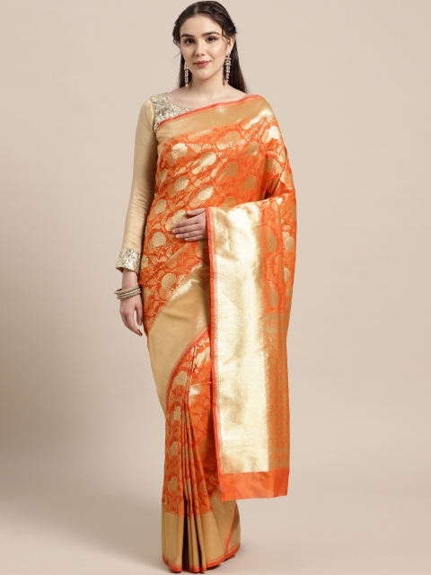 

Chhabra 555 Orange & Golden Woven Design Kanjeevaram Saree