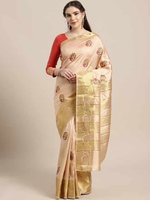 

Chhabra 555 Beige & Green Zari Woven Design Mysore Silk Saree