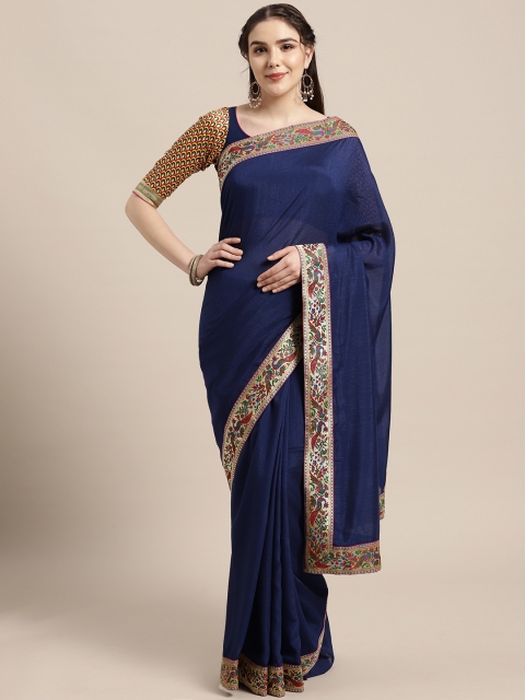 

Chhabra 555 Navy Blue Solid Paithani Saree