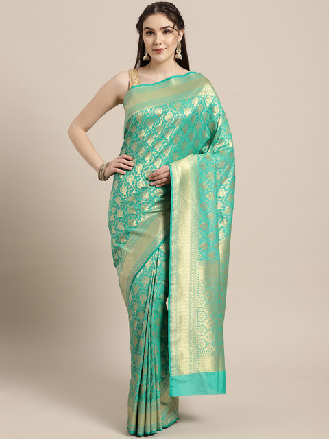 

Chhabra 555 Green & Golden Zari Woven Design Kanjeevaram Saree