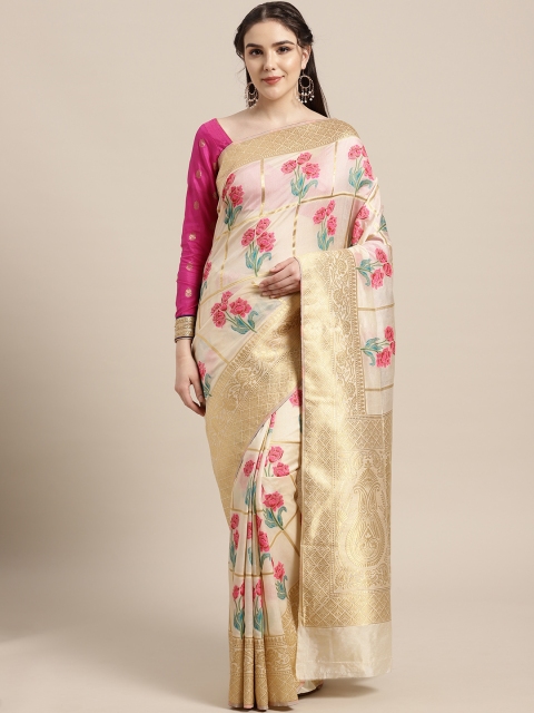 

Chhabra 555 Off-White & Golden Woven Design Mysore Silk Saree