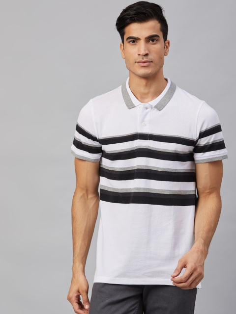 

Roadster Men White & Black Striped Polo Collar T-shirt
