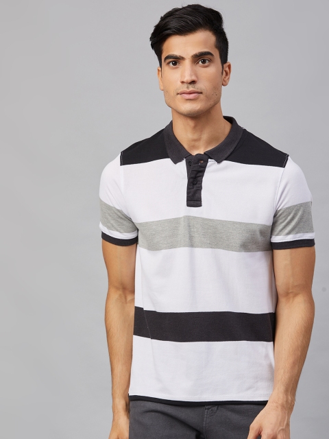 

Roadster Men White Striped Polo Collar T-shirt