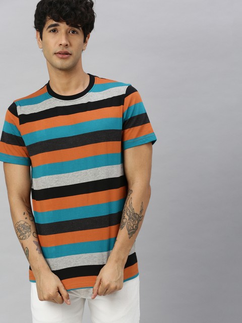

Roadster Men Multicoloured Striped Round Neck T-shirt, Multi
