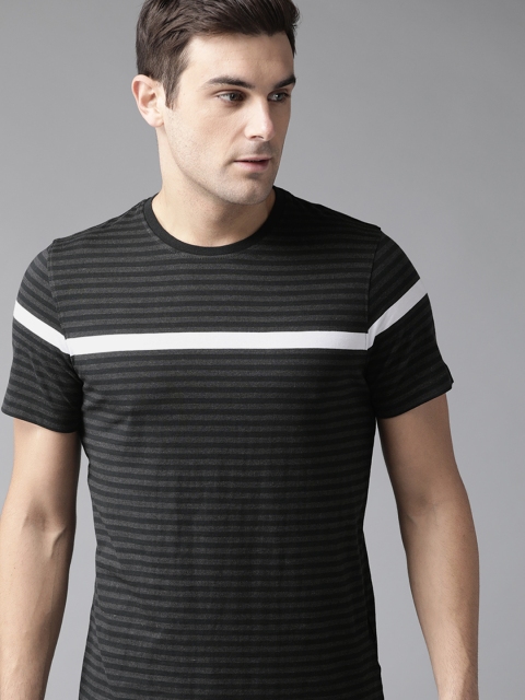 

The Roadster Lifestyle Co Men Charcoal Grey & Black Striped Round Neck T-shirt