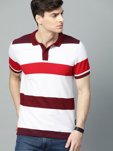 

Roadster Men White & Red Striped Polo Collar T-shirt
