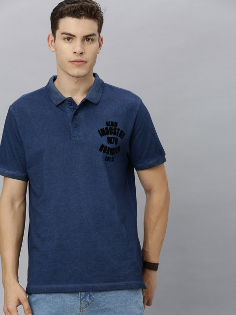 

The Roadster Lifestyle Co Men Navy Blue Dyed Polo Collar Pure Cotton T-shirt