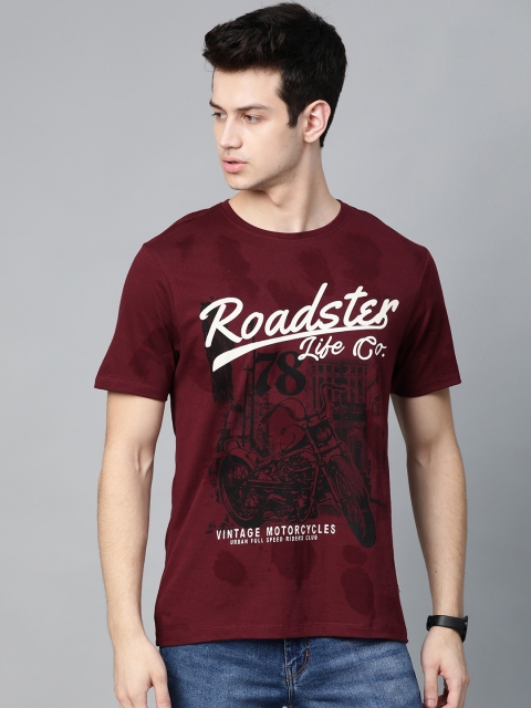 

Roadster Men Maroon & Black Printed Round Neck T-shirt