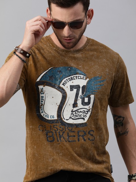 

Roadster Men Brown Dyed Graphic Printed Round Neck T-shirt