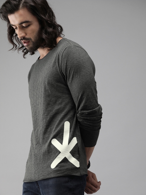 

The Roadster Lifestyle Co Men Grey Melange Printed Round Neck T-shirt