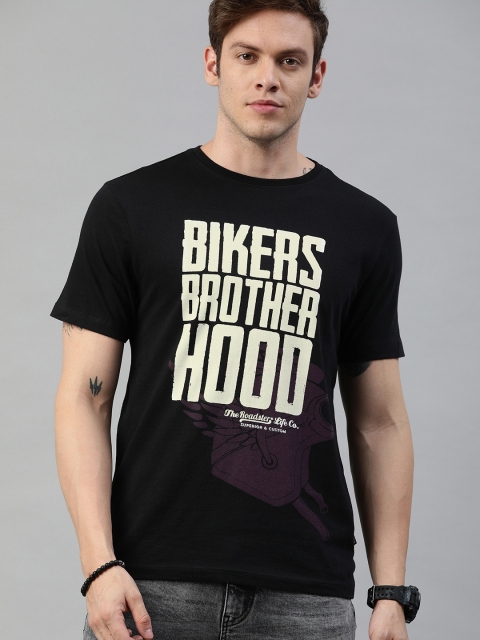 

Roadster Men Black & Off-White Printed Round Neck T-shirt