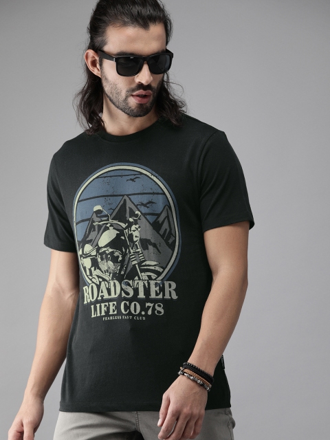 

Roadster Men Black Printed Round Neck T-shirt