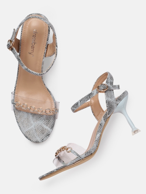 

DressBerry Women Grey & Blue Snake Print Sandals