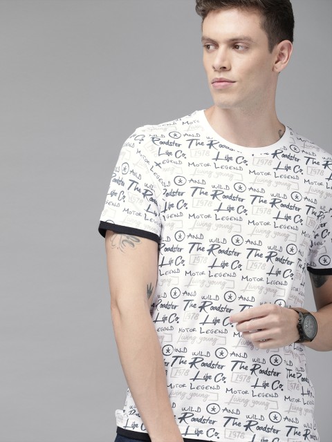 

Roadster Men White Printed Round Neck T-shirt