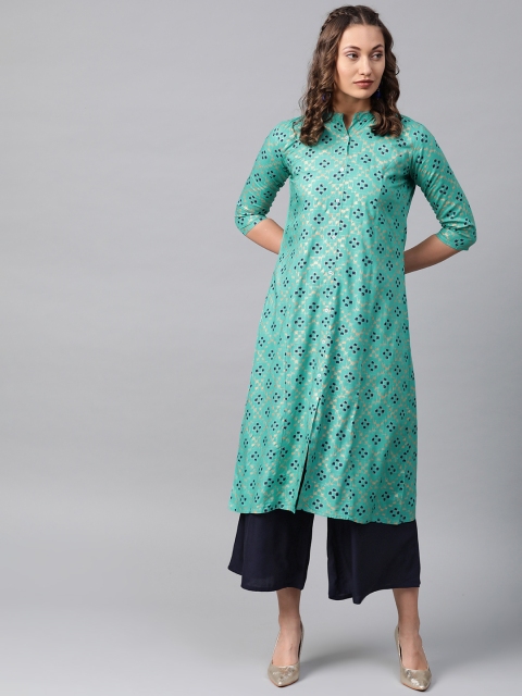 

Anubhutee Women Sea Green & Navy Blue Printed Kurta with Palazzos